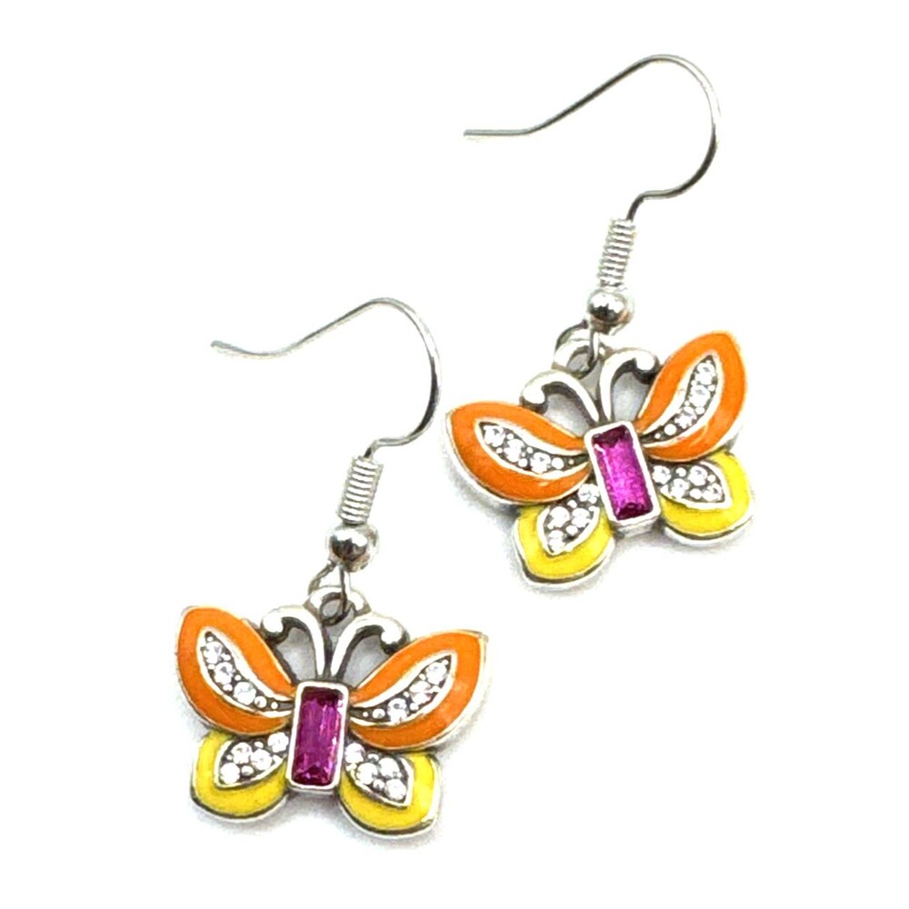 Brighton Sydney Flutter Butterfly Orange Yellow Stripes Custom Dangle Earrings